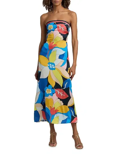 Ramy Brook Women's Isley Floral Satin Strapless Midi-Dress - Navy Hibiscus - Size 14 | Thumbnail 3 Ramy Brook Women's Isley Floral Satin Strapless Midi-Dress - Navy Hibiscus - Size 14 | Thumbnail 3