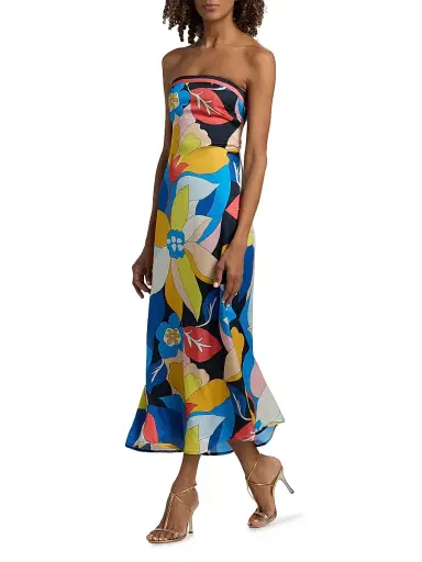 Ramy Brook Women's Isley Floral Satin Strapless Midi-Dress - Navy Hibiscus - Size 14 | Thumbnail 4 Ramy Brook Women's Isley Floral Satin Strapless Midi-Dress - Navy Hibiscus - Size 14 | Thumbnail 4