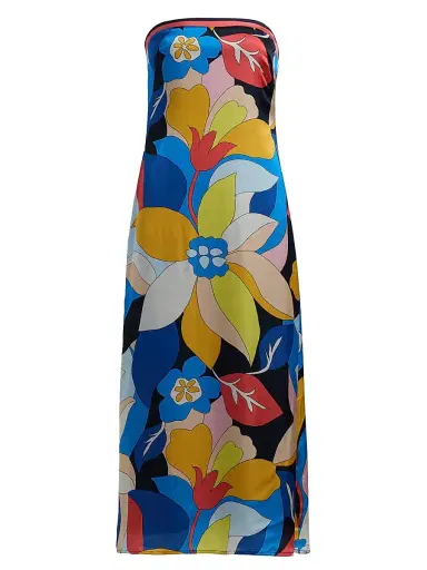 Ramy Brook Women's Isley Floral Satin Strapless Midi-Dress - Navy Hibiscus - Size 14 | Thumbnail 1 Ramy Brook Women's Isley Floral Satin Strapless Midi-Dress - Navy Hibiscus - Size 14 | Thumbnail 1