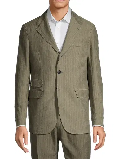 Massimo Alba Men's Catch2 Pinstriped Linen & Cotton-Blend Blazer - Salvia | Thumbnail 3 Massimo Alba Men's Catch2 Pinstriped Linen & Cotton-Blend Blazer - Salvia | Thumbnail 3