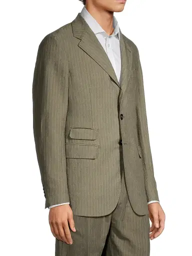 Massimo Alba Men's Catch2 Pinstriped Linen & Cotton-Blend Blazer - Salvia | Thumbnail 4 Massimo Alba Men's Catch2 Pinstriped Linen & Cotton-Blend Blazer - Salvia | Thumbnail 4