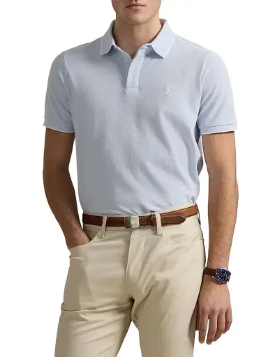 Polo Ralph Lauren Men's Oxford Mesh Stretch Cotton Polo Shirt - Office Blue White - Size XL | Thumbnail 3