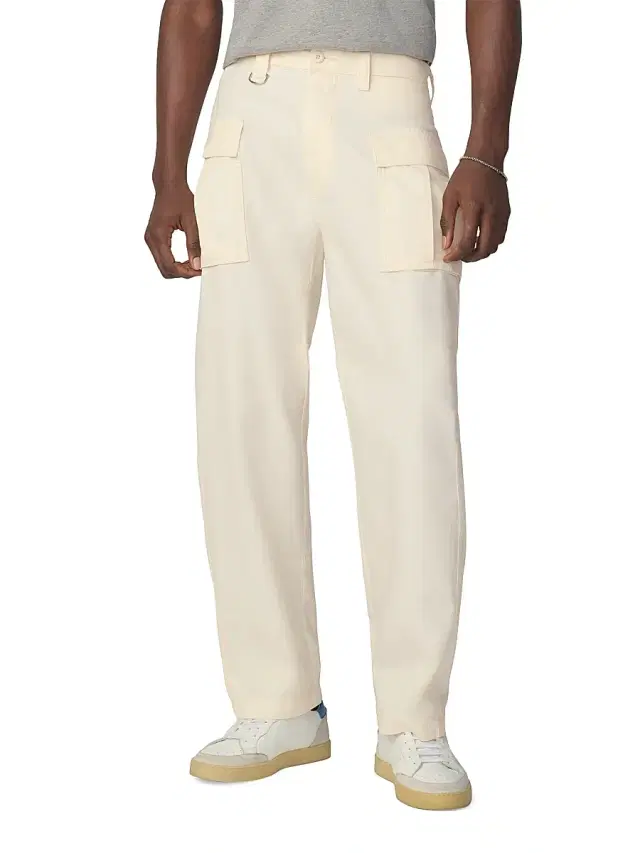 Men's Fatigue Cotton High-Rise Straight-Leg Cargo Pants - Egret