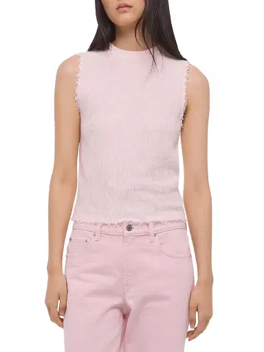 Helmut Lang Women's Raw-Edge Linen-Cotton Tank - Pink | Thumbnail 3