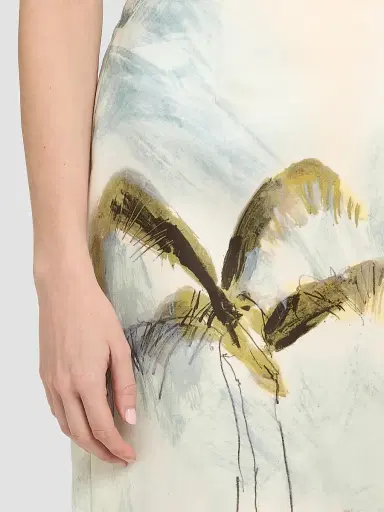 Oscar de la Renta Women's Palm Tree-Print Satin Pencil Midi-Skirt | Thumbnail 6 Oscar de la Renta Women's Palm Tree-Print Satin Pencil Midi-Skirt | Thumbnail 6