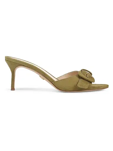 Veronica Beard Women's Tia 65MM Buckled Suede Slip-On Sandals - Fennel Green - Size 12 | Thumbnail 1