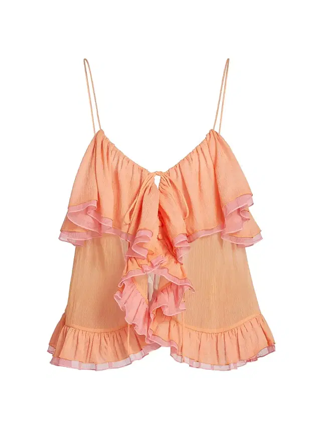 Ronny Kobo Women's Ciara Ruffled Semi-Sheer Top - Creamsicle Bubble Gum