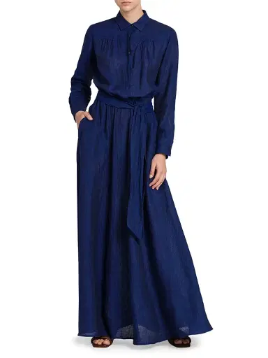 Kiton Women's Linen Tie-Waist Shirtdress - Blue - Size 12 | Thumbnail 2
