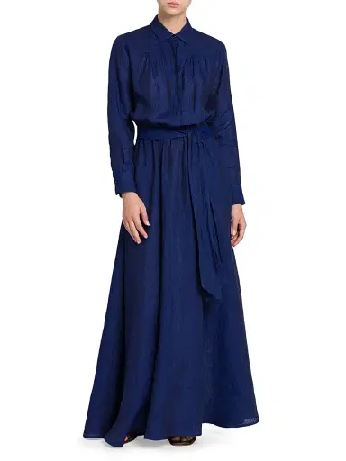 Kiton Women's Linen Tie-Waist Shirtdress - Blue - Size 12 | Thumbnail 3