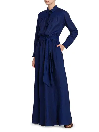 Kiton Women's Linen Tie-Waist Shirtdress - Blue - Size 12 | Thumbnail 4