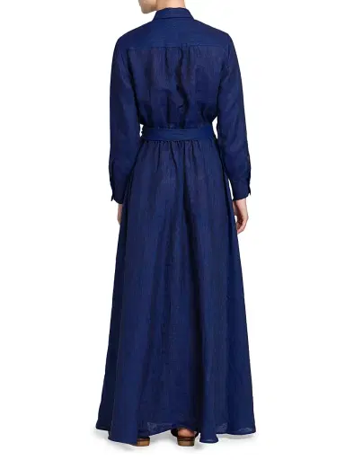 Kiton Women's Linen Tie-Waist Shirtdress - Blue - Size 12 | Thumbnail 5