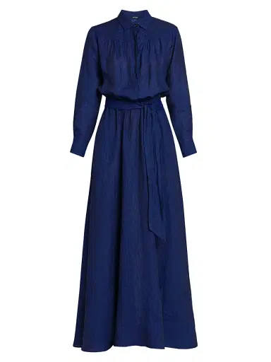 Kiton Women's Linen Tie-Waist Shirtdress - Blue - Size 12 | Thumbnail 1
