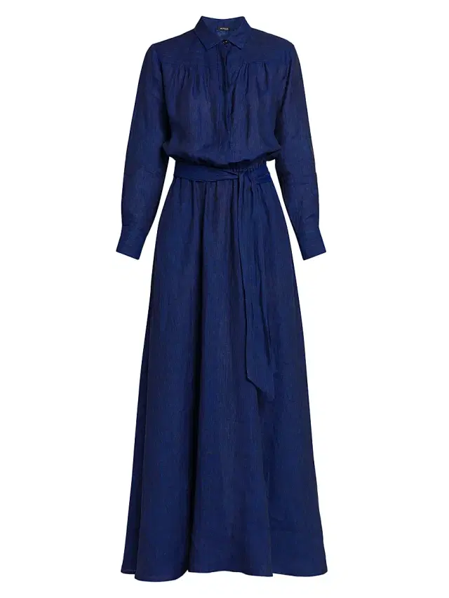 Kiton Women's Linen Tie-Waist Shirtdress - Blue