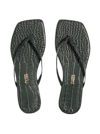 TKEES Women's Croc-Embossed Leather Flat Sandals - Emerald - Size 8 | Thumbnail 2 TKEES Women's Croc-Embossed Leather Flat Sandals - Emerald - Size 8 | Thumbnail 2