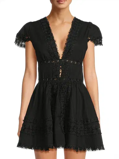 Peixoto Women's Piper Lace-Trimmed Cotton Minidress - Black - Size Small | Thumbnail 3 Peixoto Women's Piper Lace-Trimmed Cotton Minidress - Black - Size Small | Thumbnail 3