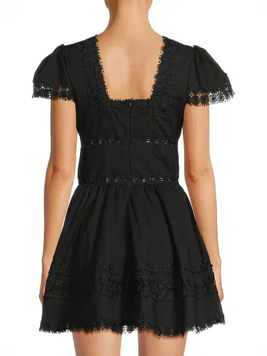 Peixoto Women's Piper Lace-Trimmed Cotton Minidress - Black - Size Small | Thumbnail 5 Peixoto Women's Piper Lace-Trimmed Cotton Minidress - Black - Size Small | Thumbnail 5