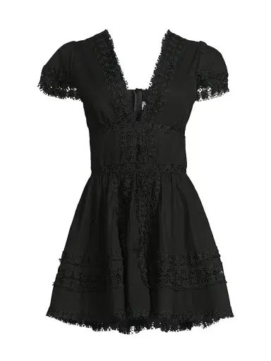 Peixoto Women's Piper Lace-Trimmed Cotton Minidress - Black - Size Small | Thumbnail 1 Peixoto Women's Piper Lace-Trimmed Cotton Minidress - Black - Size Small | Thumbnail 1