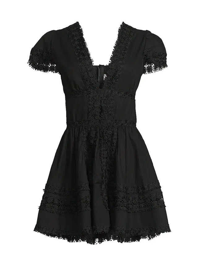Women's Piper Lace-Trimmed Cotton Minidress - Black