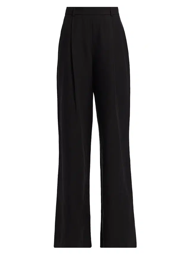 Toccin Women's Hailey Pleated Cotton-Blend Wide-Leg Trousers - Jet