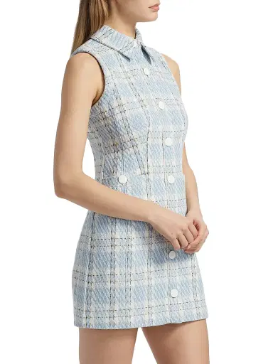Toccin Women's Sophia Plaid Tweed Button-Front Minidress - Sky Blue Multi | Thumbnail 4 Toccin Women's Sophia Plaid Tweed Button-Front Minidress - Sky Blue Multi | Thumbnail 4