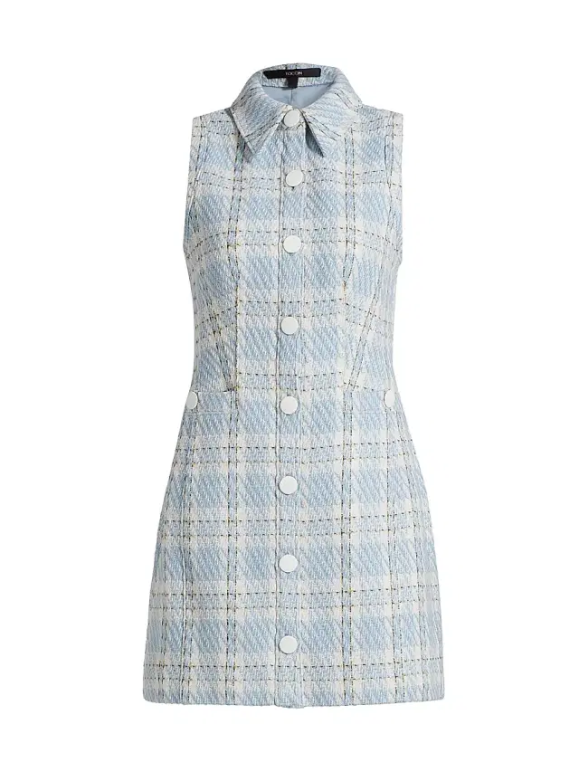 Toccin Women's Sophia Plaid Tweed Button-Front Minidress - Sky Blue Multi