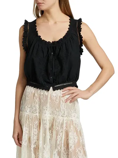 DÔEN Women's Traveler Eyelet Top - Black | Thumbnail 3