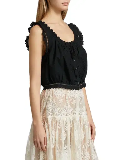 DÔEN Women's Traveler Eyelet Top - Black | Thumbnail 4
