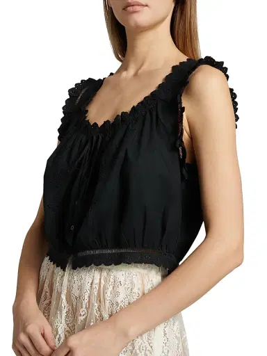 DÔEN Women's Traveler Eyelet Top - Black | Thumbnail 6