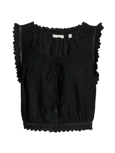 DÔEN Women's Traveler Eyelet Top - Black | Thumbnail 1