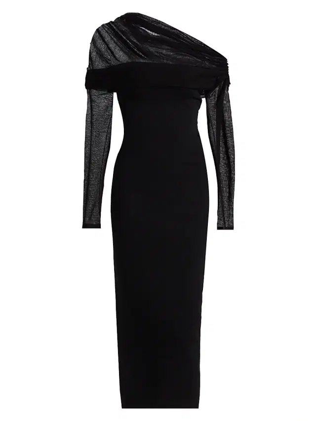 Women's Meyer Mesh One-Shoulder Midi-Dress - Black