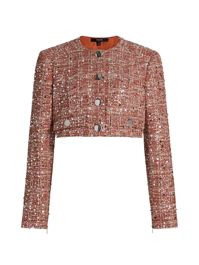 Toccin Women's Lainey Tweed Crop Jacket - Terracotta