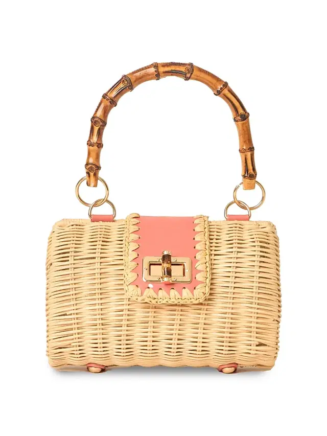 BTB Los Angeles Women's Mason Bamboo Rattan Clutch - Pink