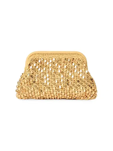 BTB Los Angeles Women's Vita Studded Raffia Clutch - Natural Gold | Thumbnail 1