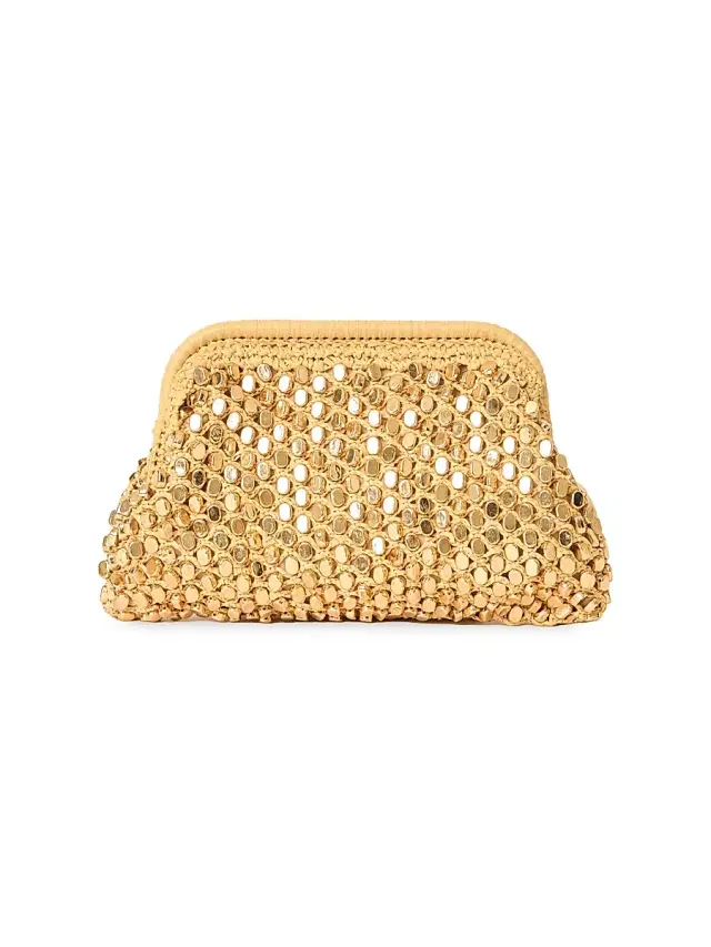 BTB Los Angeles Women's Vita Studded Raffia Clutch - Natural Gold