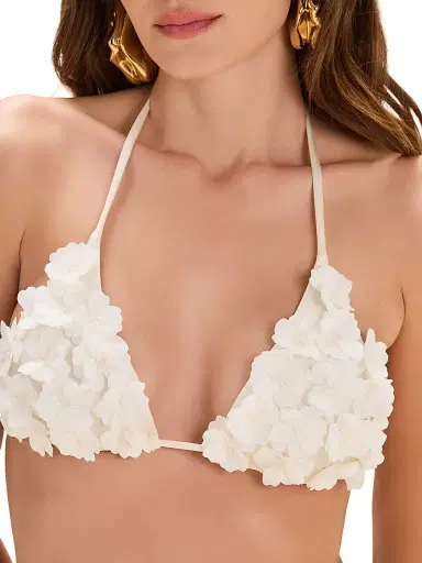 PatBo Women's Sunstone Flower Appliqué Bikini Top - Off White - Size Medium | Thumbnail 3