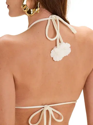 PatBo Women's Sunstone Flower Appliqué Bikini Top - Off White - Size Medium | Thumbnail 4