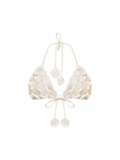 PatBo Women's Sunstone Flower Appliqué Bikini Top - Off White - Size Medium | Thumbnail 1