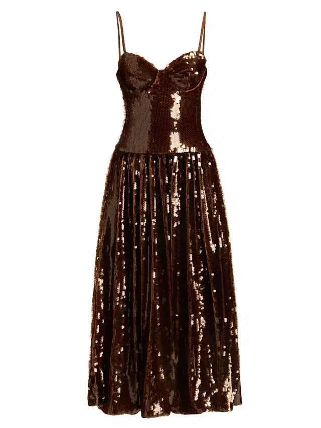PatBO Women's Sequined Molded Midi-Dress - Brown