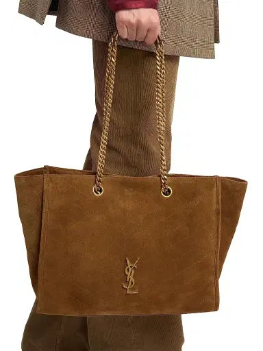 Saint Laurent Women's Niki Shopping Bag in Suede - Caramel Cognac | Thumbnail 3