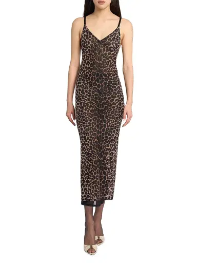 Saint Laurent Women's Slip Dress in Leopard Tulle - Leopard | Thumbnail 2