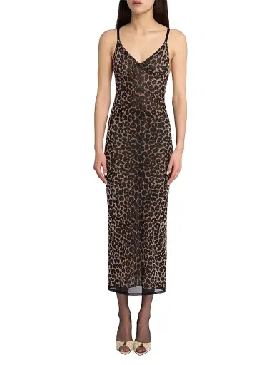 Saint Laurent Women's Slip Dress in Leopard Tulle - Leopard | Thumbnail 3