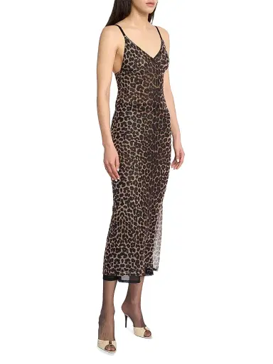 Saint Laurent Women's Slip Dress in Leopard Tulle - Leopard | Thumbnail 4