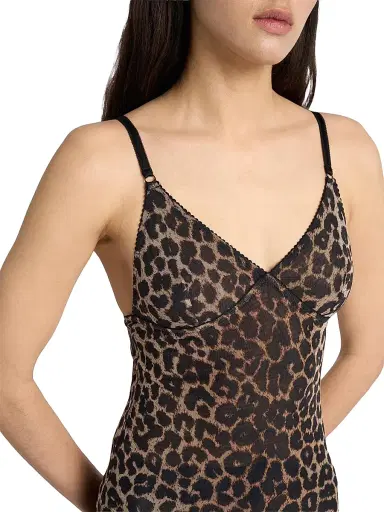 Saint Laurent Women's Slip Dress in Leopard Tulle - Leopard | Thumbnail 6