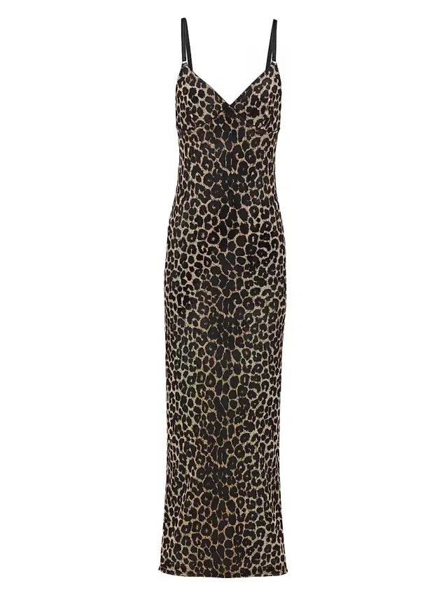 Women's Slip Dress in Leopard Tulle - Leopard