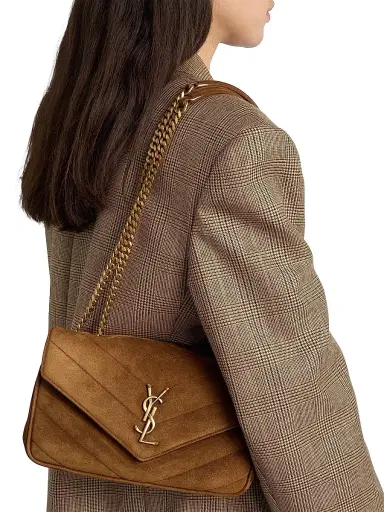 Saint Laurent Women's Loulou Small in Matelassé Suede Shoulder Bag - Caramel Cognac | Thumbnail 2