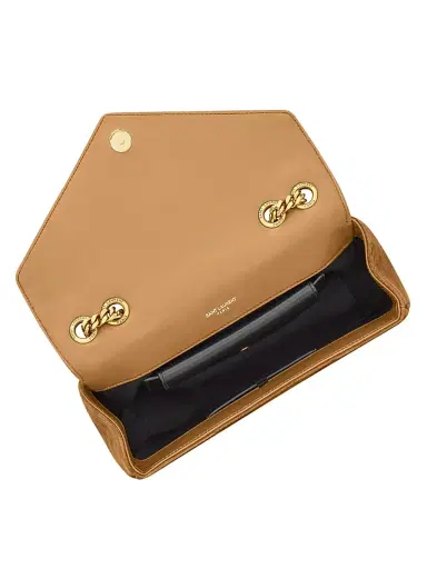 Saint Laurent Women's Loulou Small in Matelassé Suede Shoulder Bag - Caramel Cognac | Thumbnail 3