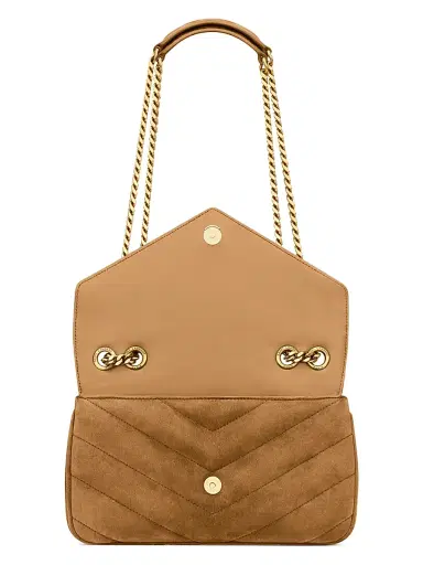 Saint Laurent Women's Loulou Small in Matelassé Suede Shoulder Bag - Caramel Cognac | Thumbnail 4