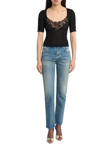 Saint Laurent Women's Clyde High-Rise Straight Jeans - North Medium Blue | Thumbnail 2
