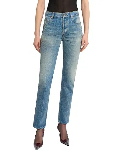 Saint Laurent Women's Clyde High-Rise Straight Jeans - North Medium Blue | Thumbnail 4