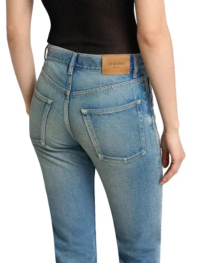 Saint Laurent Women's Clyde High-Rise Straight Jeans - North Medium Blue | Thumbnail 7